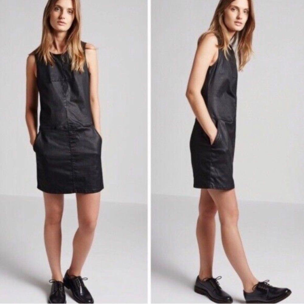 Current Elliott The Shift Dress, Black Coated Denim, Size 1 US 2-4